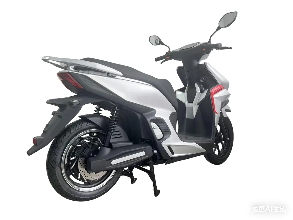 Black electric scooter motorcycle side view with modern sporty design for urban commuting