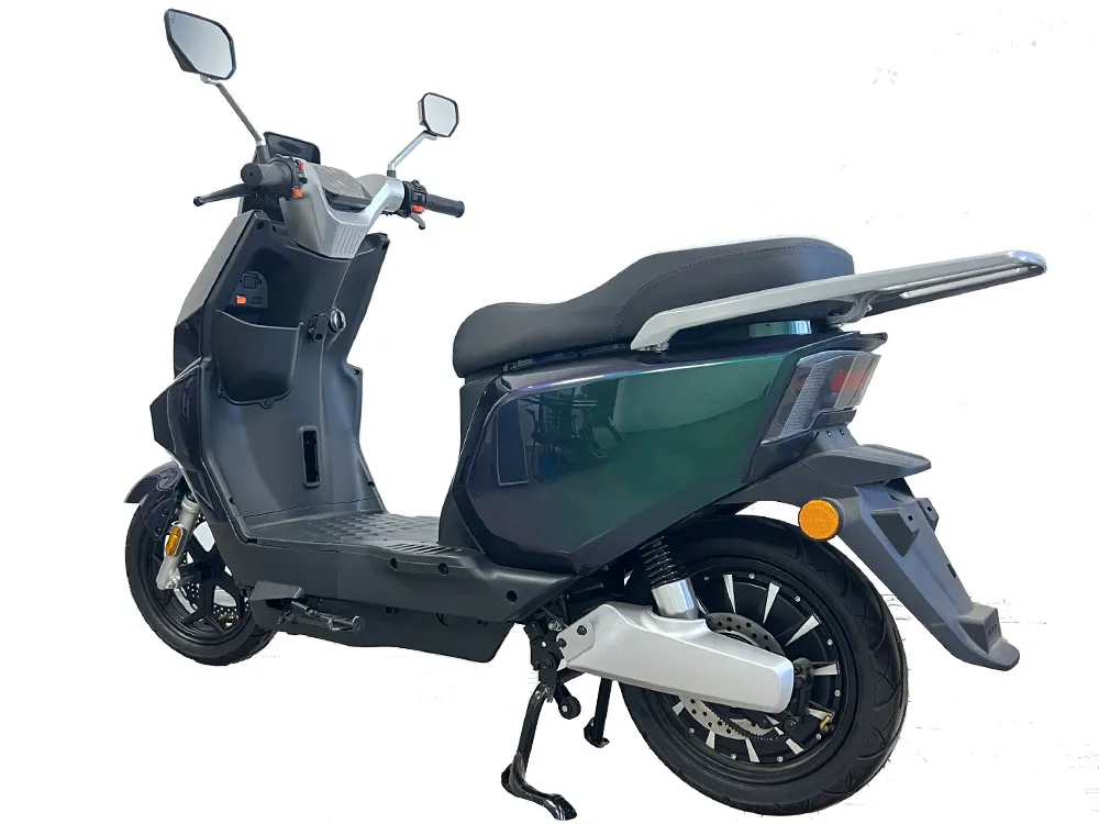 Modern electric scooter motorcycle side view with sleek design for urban commuting and daily transportation