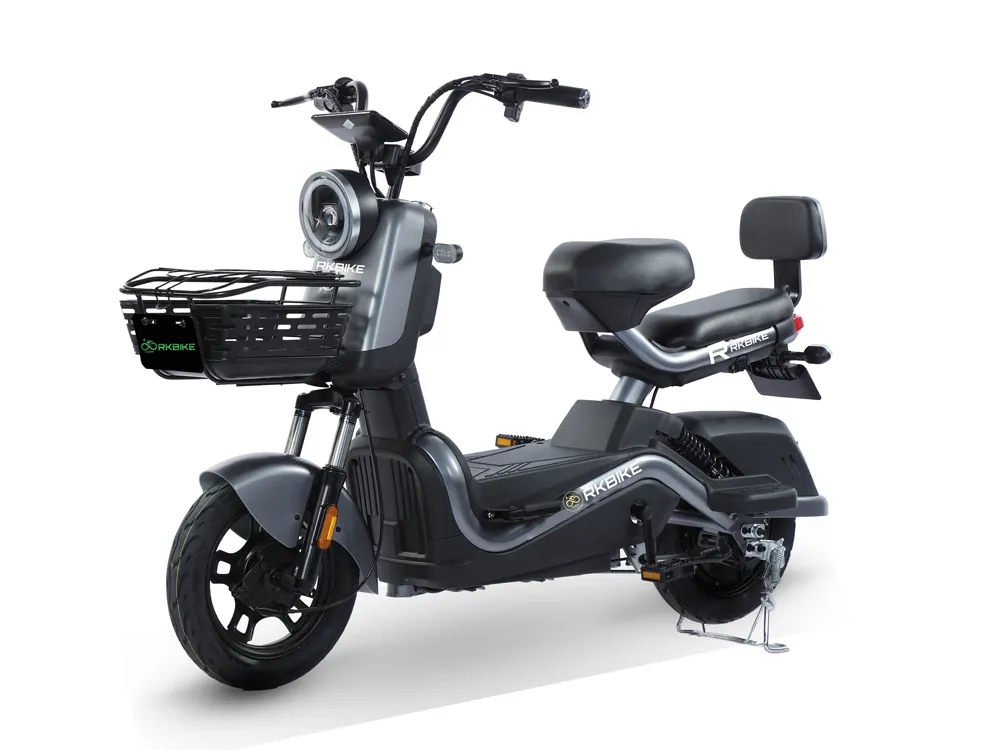 Full view of a modern electric scooter showing sleek design, front and rear wheels, ergonomic seat, handlebars, and urban commuting features