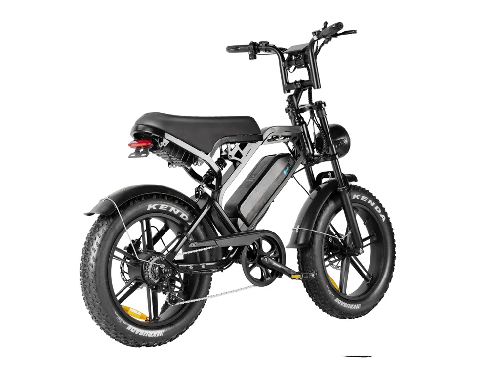 Front view of an electric motorcycle, featuring a streamlined body, ergonomic seating, and modern LED lighting for stylish and efficient urban commuting