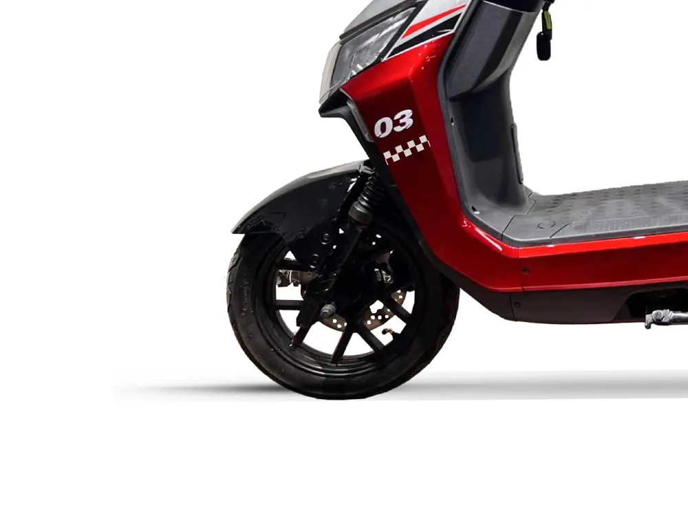 Close-up of electric scooter dashboard with LED display, handlebar, brake lever, and control buttons