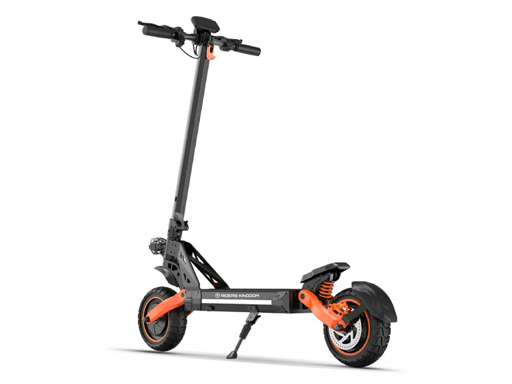 Side view of a sleek urban electric scooter showcasing its compact frame, wide tires, and ergonomic deck for efficient city commuting